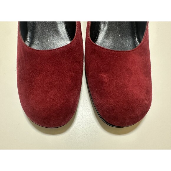 Stuart Weiztman Red Suede Square Toe Heels Pumps Women's Narrow 7.5 N - Picture 11 of 16
